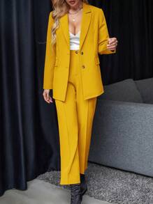 Chiquease Conjunto De Traje De Color Sólido - Amarillo - Ver 4