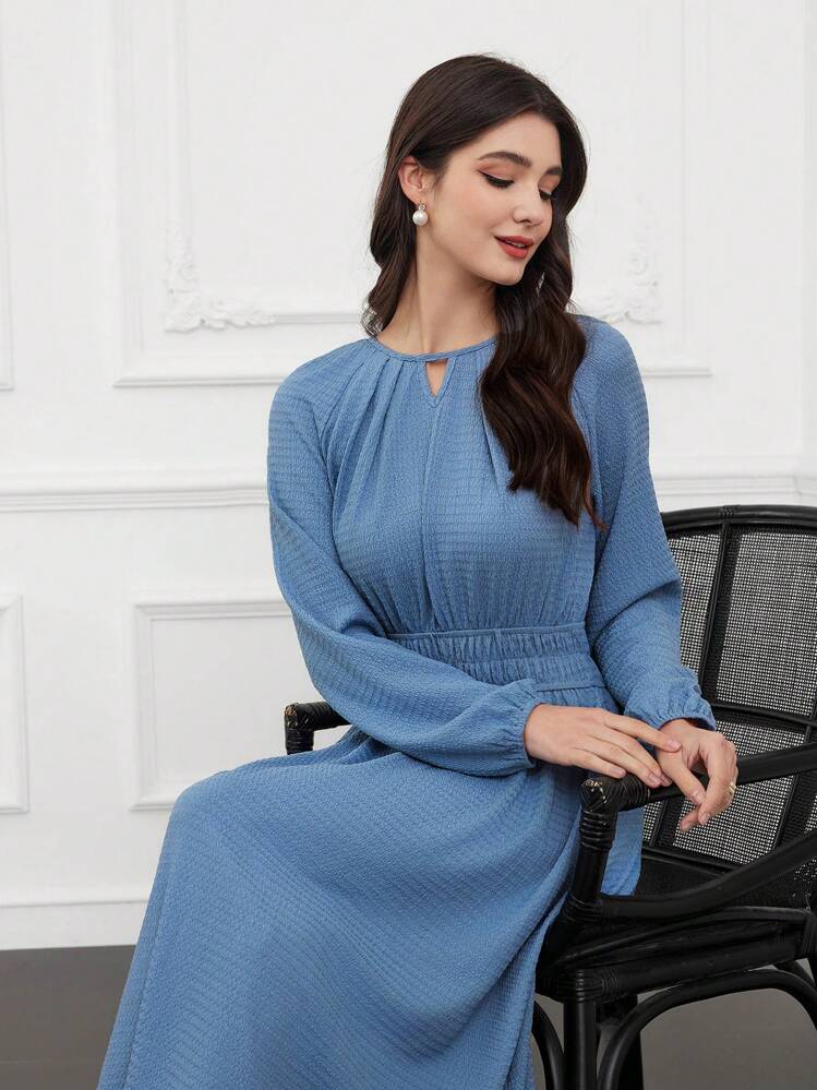 shein empire waist dress SHEIN BAE CURVE Plus Size Women V-Neck Long Dress,Charming Women's Empire  Waist V Neck Mini Dress Fashionable Long Sleeve Pleated A Line Dress Fall