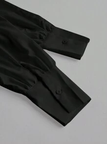 Aveloria Modichic Solid Color Pleated Decorated Buttoned Long Sleeve Shirt  - Black - View 4