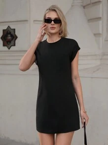 SHEIN Essnce Flipped Cuff Pocket Short T-Shirt Dress
