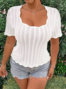 Flirla Áo len dệt kim khoét lỗ màu trơn cỡ lớn dành cho mùa thu đông. - trắng - Xem 1