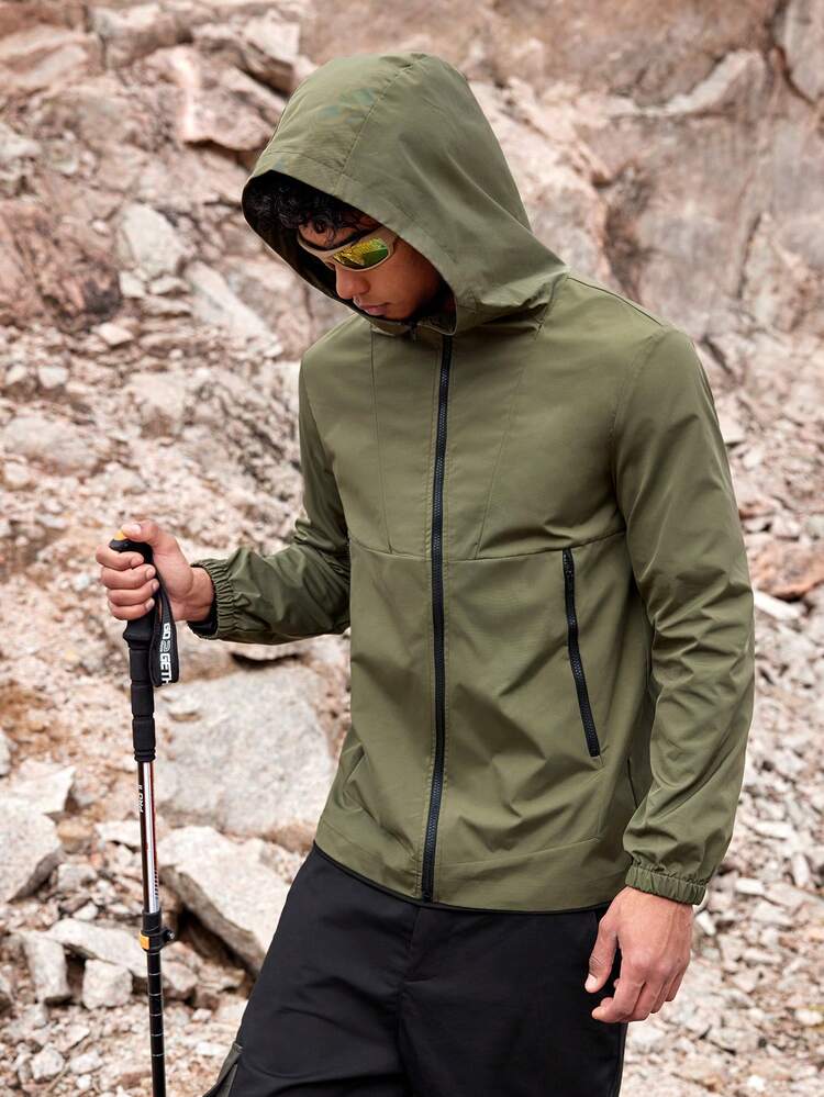 SHEIN In My Nature 男士拉鍊連帽戶外夾克 - 軍綠色 - 查看 6