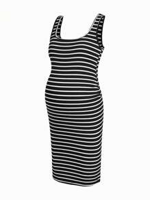 Modmama Jonge casual bodycon zwangerschapsjurk met brede bandjes en ronde hals