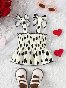 SHEIN 女嬰愛心印花吊帶背心,蝴蝶結裝飾