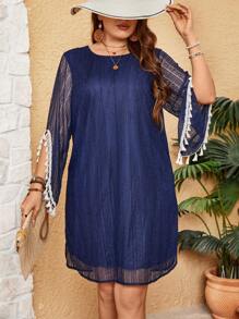 SHEIN LUNE Plus Size Lace Splicing Tassel Fringe Trimmed Dress