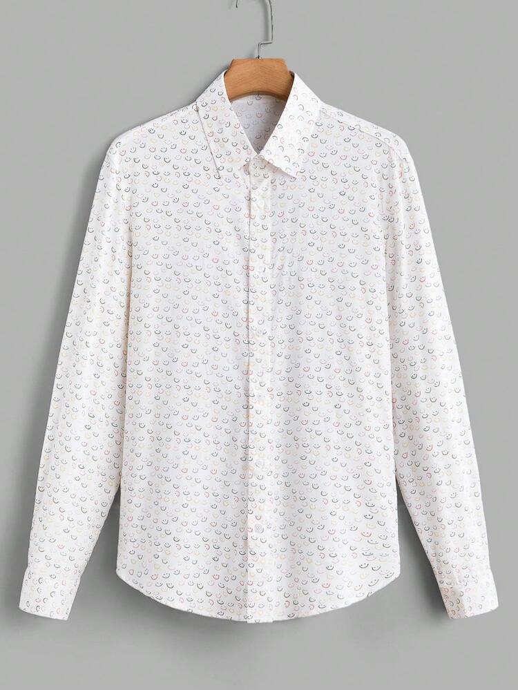 Men's All-Over Woven Long Sleeve Shirt With Face Pattern