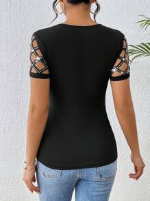 SHEIN LUNE 女士鑽石裝飾空心短袖t恤