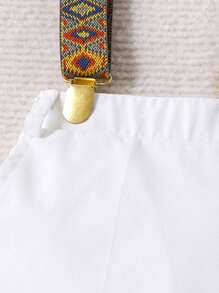 Young Boy Casual Geometric Pattern Overalls With Braces Sibling - White - View 12