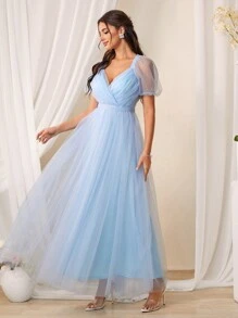 SHEIN Belle Thanh lịch Và Lãng mạn Lưới Váy phù dâu - Màu xanh lam - Xem 1