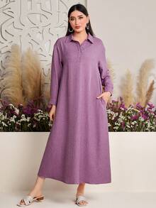 Mulvari Của phụ nữ Màu thuần Textured Thả vai Đầm - Hồng - Xem 5