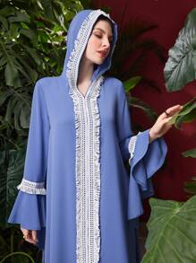 Mulvari Women's Color Block Fringe Decor Hooded Sweater Dress