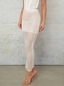 SHEIN BAE Apricot Rose Gold Bronzing Glitter Summer Vacation Crochet Cover Up Hollow Stitching Long Women's Skirt