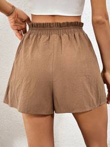 SHEIN Essnce 女士棕色編織束腰休閒短褲,適用於春夏季 - 棕色 - 查看 5