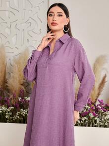 Mulvari Của phụ nữ Màu thuần Textured Thả vai Đầm - Hồng - Xem 6