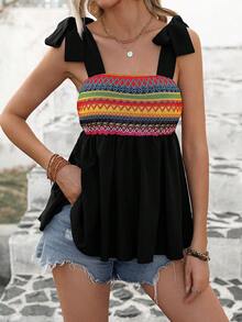 SHEIN VCAY 多彩條紋拼接肩帶束縛背心上衣 - 彩色 - 查看 7