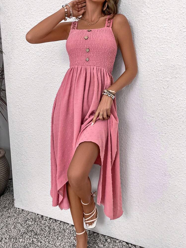 Women's Asymmetrical Hemline Cami Sundress With Shirred Top