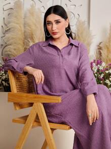 Mulvari Của phụ nữ Màu thuần Textured Thả vai Đầm - Hồng - Xem 3