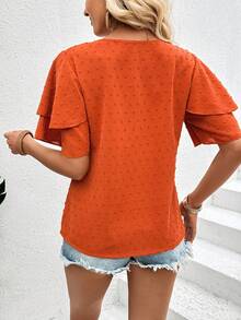 SHEIN LUNE 純色貼布荷葉邊襯衫 - 黃色 - 查看 2