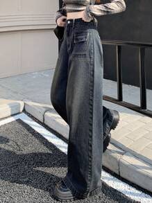 DAZY Pantalones vaqueros anchos para mujer, jeans holgados