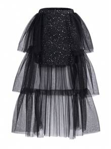 SHEIN Falda De Tul Elegante Y Brillante Para Fiesta De Chica Adolescente (diseño 2 En 1)