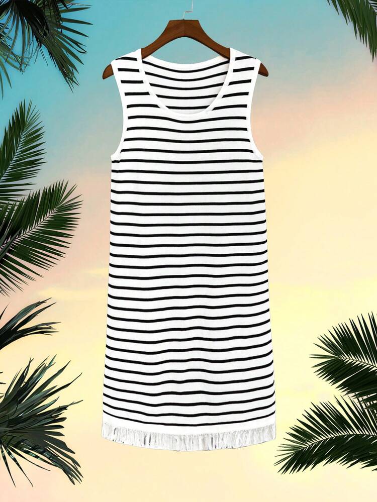 Plus Size Sleeveless Striped Sweater Dress