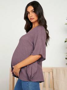 SHEIN Camiseta Suelta Casual Con Manga Murciélago Y Cuello En V Para Maternidad