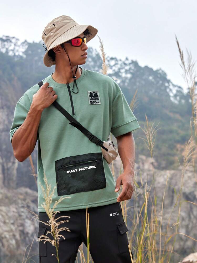 Men's Zipper Patched Outdoor Tee Hiking Clothes