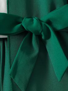 SHEIN 青少女肋骨紋織花褶邊細肩帶上衣,金色蕾絲修飾襯衫,配帶腰帶長褲裝