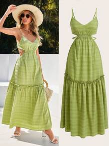 SHEIN VCAY Cami Backless Tie-Front Vacation Dress - Green - View 1