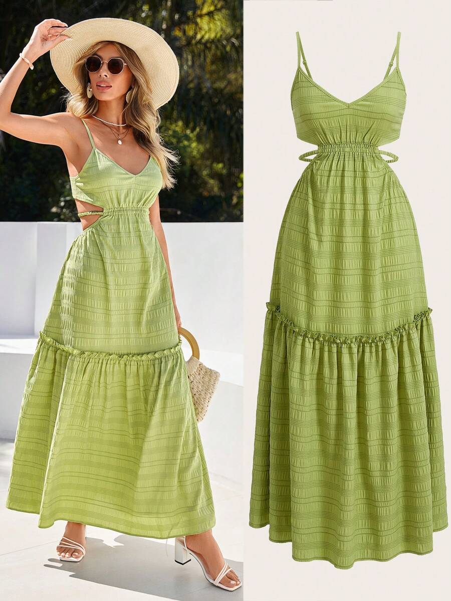 SHEIN VCAY Cami Backless Tie-Front Vacation Dress - Green - View 1