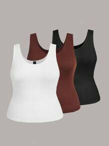 SHEIN LUNE Top sin mangas de cuello redondo casual y minimalista para mujer en tallas grandes para el verano