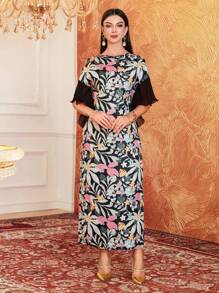 Modelyn Đầm dạ hội dài tay cánh dơi in họa tiết cây và hoa cho nữ - Nhiều màu - Xem 7