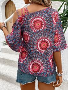 SHEIN VCAY 女性不對稱領口印花襯衫 - 彩色 - 查看 2