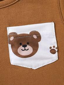 SHEIN Vintaside Kids Baby Boy Bear Print Patched Pocket Tank Top & Shorts - Multicolor - View 4
