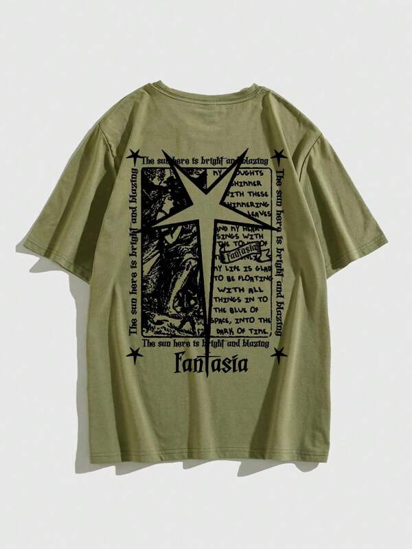 ROMWE MEN Grunge Punk Men Letter Graphic Tee, School