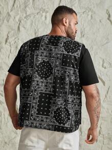Manfinity VCAY Men's Plus Size Woven Casual Paisley Print Vest, For Fall Winter - Black and White - View 2