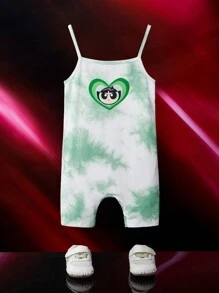 THE POWERPUFF GIRLS X SHEIN Baby Girl Cartoon And Tie Dye Print Slip Romper - Multicolor - View 1