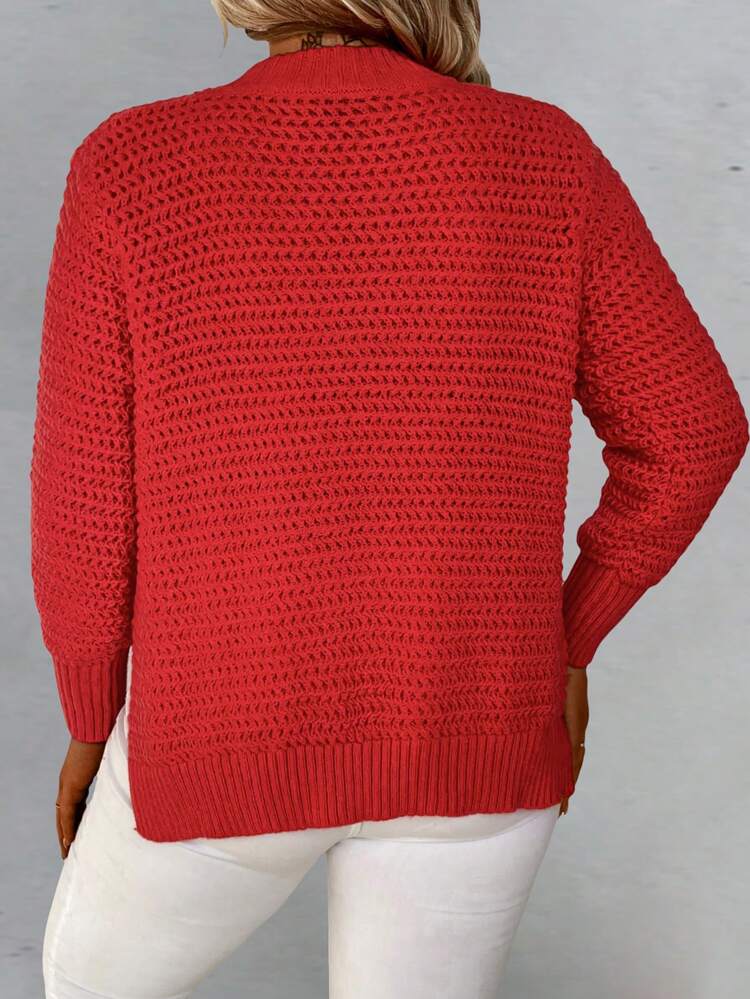 Plus Solid Split Hem Sweater Knit Pullover Fall Winter Sweater