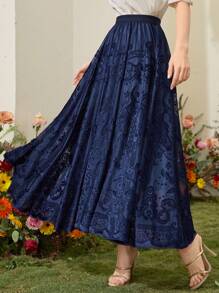 Modelyn 女式提花百褶长裙 - 藏蓝色 - 查看 6