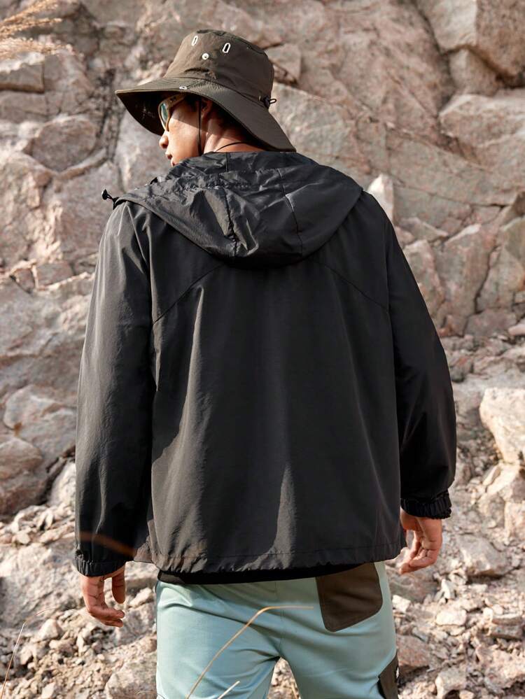 Men's Letter Printed Zipper-Up Hooded Outdoor Jacket