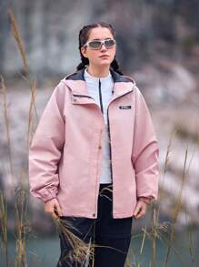 In My Nature Chaquetón Con Capucha Outdoor Softshell, Estampado De Letra Con Cremallera Y Cordones - Rosa - Ver 4