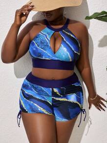 SHEIN Slayr Plus Size Marble Printed Swimwear Set Summer - Multicolor - View 3