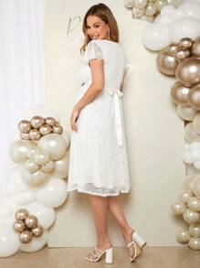 SHEIN Elegante Y Romántico Vestido De Encaje Para Fiesta De Revelación De Género Durante El Embarazo - Blanco - Ver 2