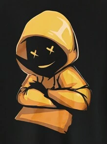 Men's Casual Vintage Cartoon Pattern Zip Pocket Sports Jacket, Spring/Autumn