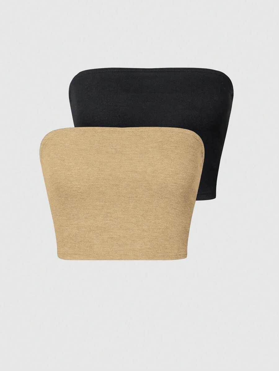 SHEIN Unity 2 Miếng Màu thuần Quây - Màu Khaki - Xem 1