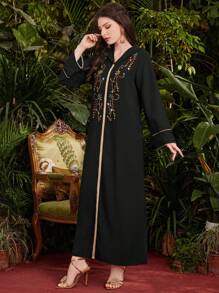 Al Najma Vestido De Estilo Árabe Brillante Con Diamantes De Imitación Para Mujer - Negro - Ver 5