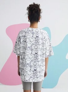 Mr Men Little Miss X SHEIN Women's Cartoon Print Drop Shoulder Pajama Set - Grey - View 2