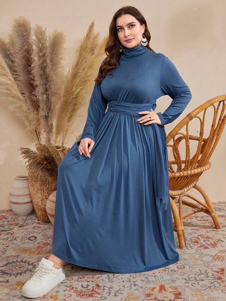 Plus Size Women'S Gathered Waist Long Dress Fall Cloth For Women