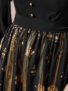 Modelyn Women'S Square Neck Button Decorated Lantern Sleeve Dress - Black - View 4