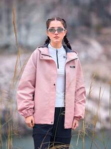 In My Nature Chaquetón Con Capucha Outdoor Softshell, Estampado De Letra Con Cremallera Y Cordones - Rosa - Ver 6
